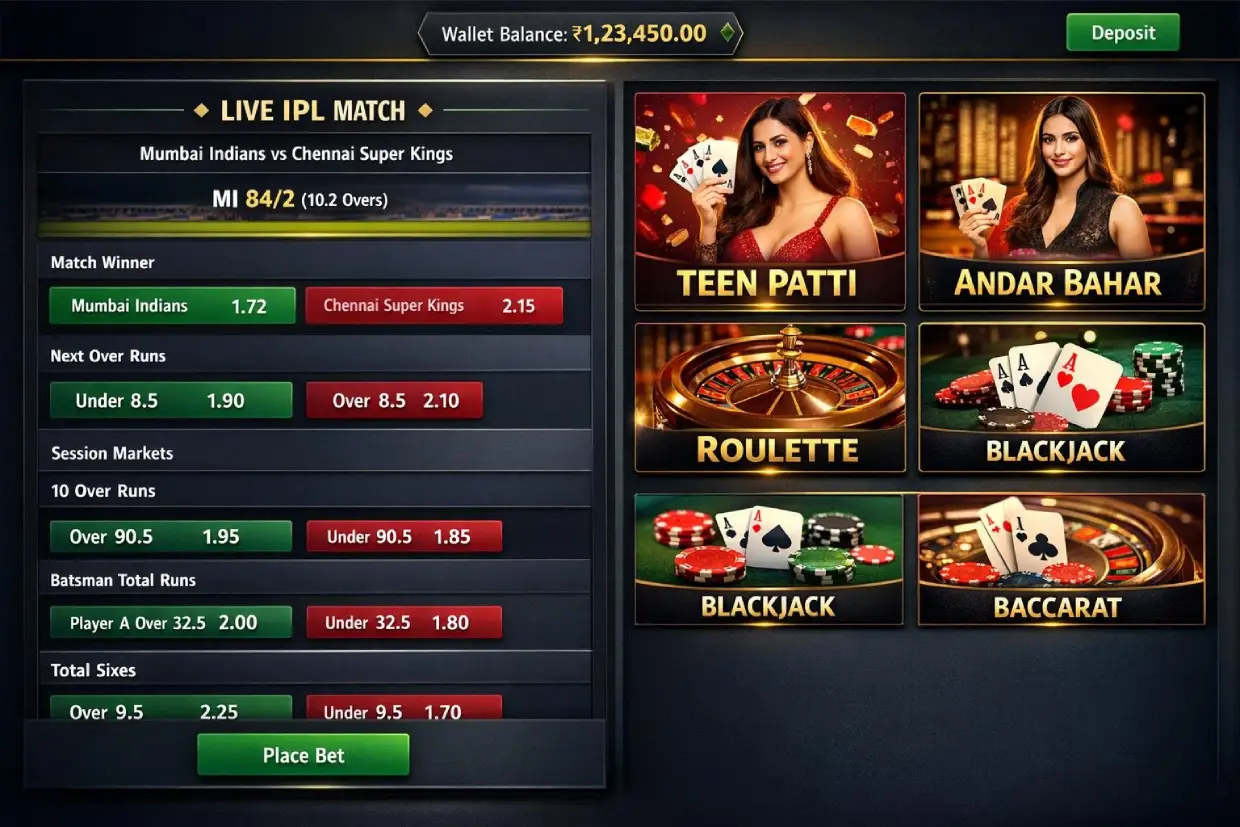 Lotus365 ID dashboard with sports and casino access on Lotus365ID.org